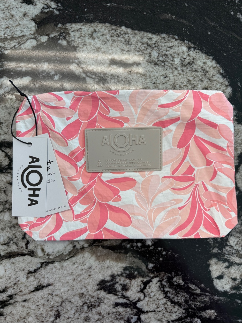 ALOHA Collection SmallPink & Coral Leaf-Print Cosmetic Pouch